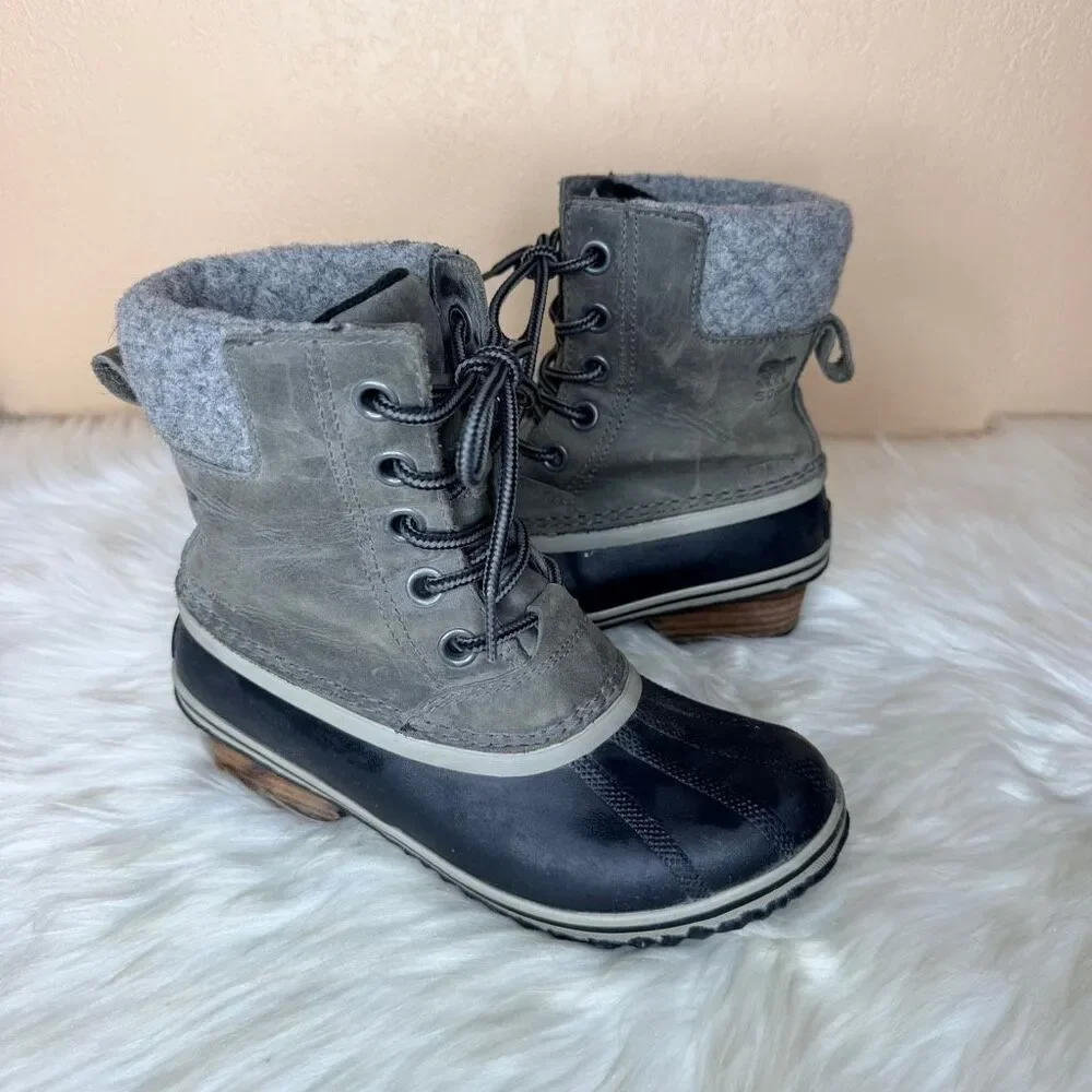 Sorel Slimpack II Lace Waterproof Winter Boots in Quarry Grey and Black Size 6